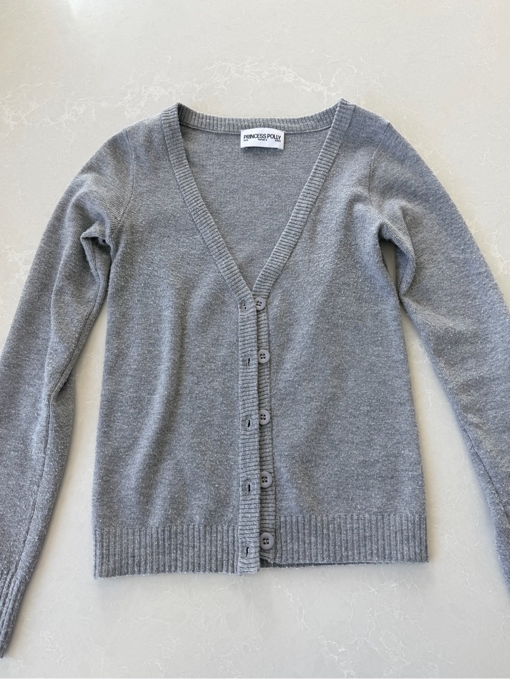 Princess Polly Grey V-Neck Button-Up Cardigan
